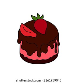 Pretty doodle cake. Design sketch element for menu cafe, bistro, restaurant, coffeehouse, bakery, label, poster, banner, flyer and packaging. Vector colorful illustration on a white background.