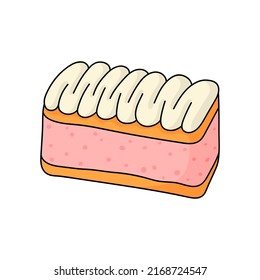 Bonita tarta de doodle. Esbozo de diseño para la cafetería de menú, bistró, restaurante, cafetería, panadería, etiqueta, afiche, pancarta, volante y embalaje. Ilustración de color vectorial 