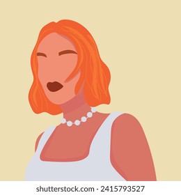 Pretty drawn redhead woman on beige background