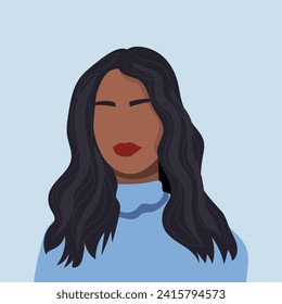 Pretty drawn woman on light blue background