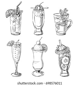 Pretty drinks. Vector hand drawn illustration in black & white