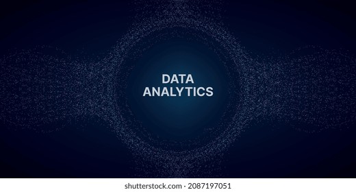 Pretty dynamic particles dots in motion, forming circle on dark blue background, graphic design with futuristic concept and vector. Data analytic banner. 3d design for banner