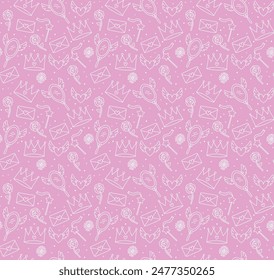 Pretty editable pattern of magical princess elements with pink background