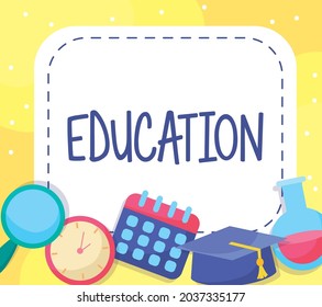 pretty education card with items