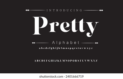 Muy Elegante Tipo de letra Mayúsculas Mayúsculas y Minúsculas y Número. Diseños de moda mínimos con letras clásicas. Tipografía moderna de serif con el concepto de vintage decorativo regular. ilustración vectorial