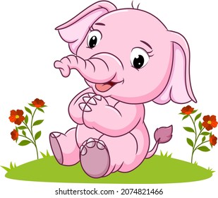 El bonito elefante está sentado en el césped de la ilustración