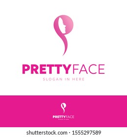 Pretty face logo template. P initial letter logomark, negative space style.
