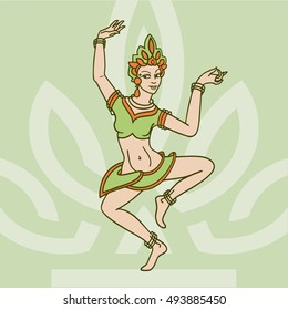 Pretty fairy dancing asian girl on a green light background