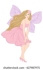 Pretty fairy, hand drawn vector illustration on a white background.