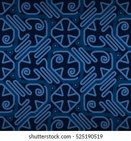 Pretty fancy seamless pattern background in tribal style. Entangled medley repeatable backdrop. Vivid, graphic design for ads, game, fabric or other purpose. Actual design.