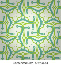 Pretty fancy seamless pattern background in maze style. Plain puzzle repeatable backdrop. Modern texture. Colored, symmetrical design for banner, ads, web or other purpose.