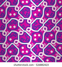 Pretty fancy seamless pattern background in girl style. Classic tracery. Tangled puzzle repeatable backdrop. Vivid, graphic design for game, surface, packing-paper or other purpose.