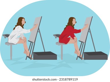 Pretty female artist painting artwork vector