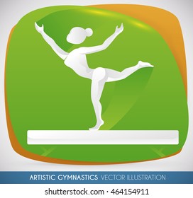Pretty female athlete performing artistic gymnastics in the balance beam apparatus.