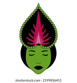 Pretty female face with Coleus leaf as her crown. Fantastic character. Creative botanical design. 