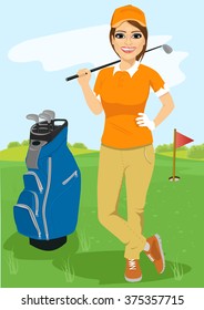 pretty female golfer with golf club