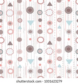 Pretty feminine seamless pattern in which floral and geometric elements are combined. Retro vintage background in pastel colors, square format for instagram grid. Vector illustration