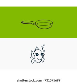 Pretty fish and pan. Vector logo.