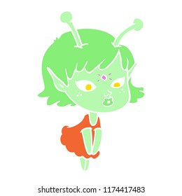 pretty flat color style cartoon alien girl