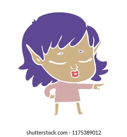 pretty flat color style cartoon elf girl pointing