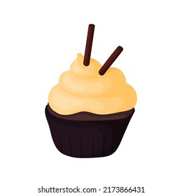 Bastante tarta plana. Esbozo de diseño para la cafetería de menú, bistró, restaurante, cafetería, panadería, etiqueta, afiche, pancarta, volante y embalaje. Ilustración de color vectorial 