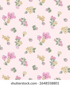Padrão floral bonito, pastel padrão de flores sem costura. Pétalas delicadas e flores vibrantes criam uma ilustração botânica artística e vintage. Perfeito para papel de parede, tecido, papel de embrulho etc.