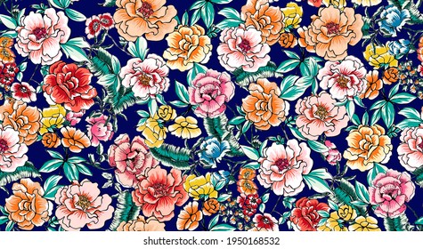 Pretty floral pattern with roses and leaves perfect for decoration and textile