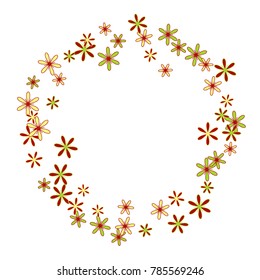 Pretty Floral Pattern with Simple Little Flowers for Greeting Card or Poster. Naive Daisy Flowers in Primitive Style. Vector Frame for Spring or Summer Design.