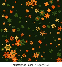 Pretty Floral Pattern with Simple Small Flowers for Greeting Card or Poster. Naive Daisy Flowers in Primitive Style. Vector Background for Spring or Summer Design.

