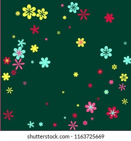 Pretty Floral Pattern with Simple Small Flowers for Greeting Card or Poster. Naive Daisy Flowers in Primitive Style. Vector Background for Spring or Summer Design.
