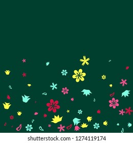 Pretty Floral Pattern with Simple Small Flowers for Greeting Card or Poster. Naive Daisy Flowers in Primitive Style. Vector Background for Spring or Summer Design.
