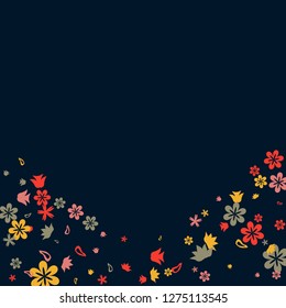 Pretty Floral Pattern with Simple Small Flowers for Greeting Card or Poster. Naive Daisy Flowers in Primitive Style. Vector Background for Spring or Summer Design.
