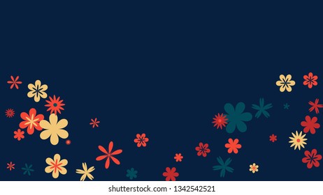 Pretty Floral Pattern with Simple Small Flowers for Greeting Card or Poster. Naive Daisy Flowers in Primitive Style. Vector Background for Spring or Summer Design.
