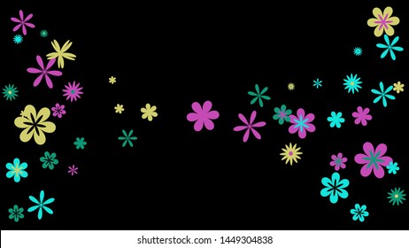 Pretty Floral Pattern with Simple Small Flowers for Greeting Card or Poster. Naive Daisy Flowers in Primitive Style. Vector Background for Spring or Summer Design.