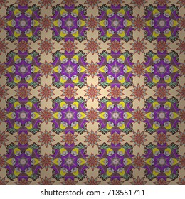 Pretty floral print with beige, violet, neutral and pink small flowers. Motley seamless pattern. Vector abstract flower background.