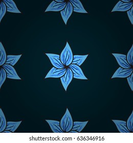 Pretty floral print with blue small flowers. Motley seamless pattern. Vector abstract flower background.