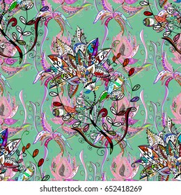 Pretty floral print with pink small flowers. Motley seamless pattern. Vector abstract flower background.