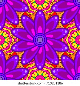 Pretty floral print with purple, violet and magenta small flowers. Motley seamless pattern. Vector abstract flower background.