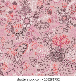 Pretty floral seamless pattern with birds