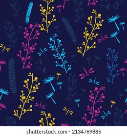 Pretty floral seamless pattern with dark background