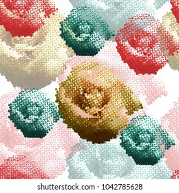 Pretty floral seamless pattern with roses for greeting card or fabric. Vector background for spring or summer design.