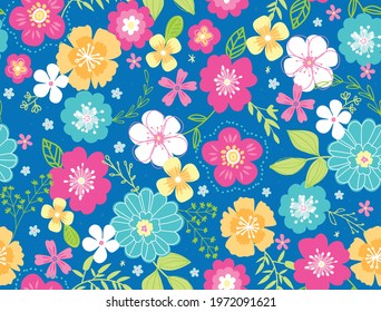 Pretty floral vector pattern in fun, trendy colors. Seamless patterns are great for backgrounds, wallpaper, and surface designs.