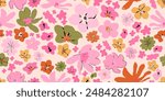 Pretty Floral Wallpaper on light background. Minimalist simple seamless pattern with flowers. Will be fine for textile or manufacturing, wallpapers, print, gift wrap and scrapbooking.