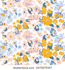 Pretty Floral Wallpaper on light background. Minimalist simple seamless pattern with flowers. Will be fine for textile or manufacturing, wallpapers, print, gift wrap and scrapbooking.