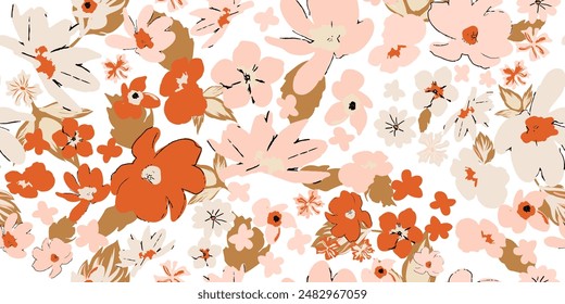 Pretty Floral Wallpaper on light background. Minimalist simple seamless pattern with flowers. Will be fine for textile or manufacturing, wallpapers, print, gift wrap and scrapbooking.