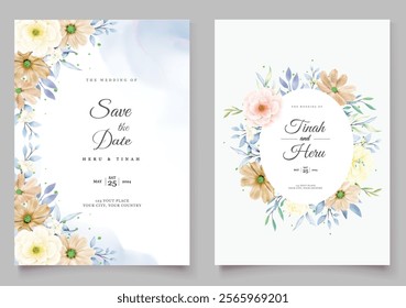 Pretty Floral Wedding Invitation Card. Illustrator and designer. Wedding Invites, save the date, Birthday Invites, Video Invites, E-Cards.