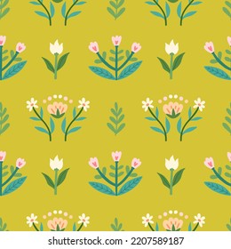 pretty floral with yellow background seamless pattern