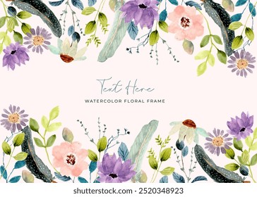 pretty flower garden and feather watercolor frame