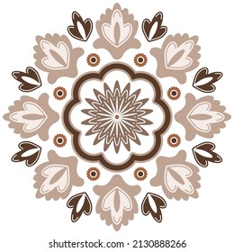 Pretty flower mandala ornament. Floral vector illustration print template. Pink and purple colors
