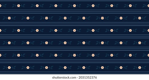 Pretty flower motif cute small flowery pattern abstract line shape geometric continuous striped background. Modern geo ditsy floral border fabric design ladies dress textile swatch allover print block svg